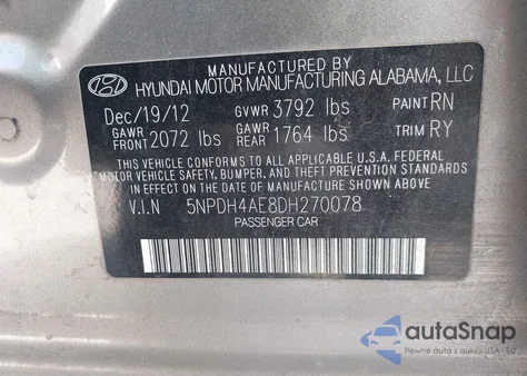 2013 Hyundai Elantra Limited from USA, damaged, VIN 5NPDH4AE8DH270078